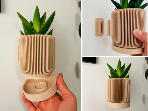 Cachepot de parede moderno com bandeja coletora escondida